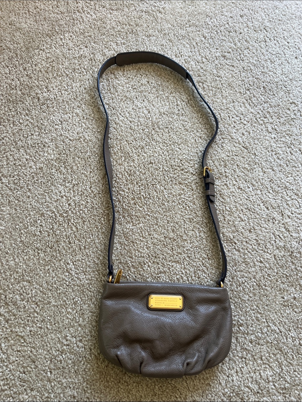 Marc by Marc Jacobs Taupe Pebbled Leather Crossbody with Gold Plaque - NWT